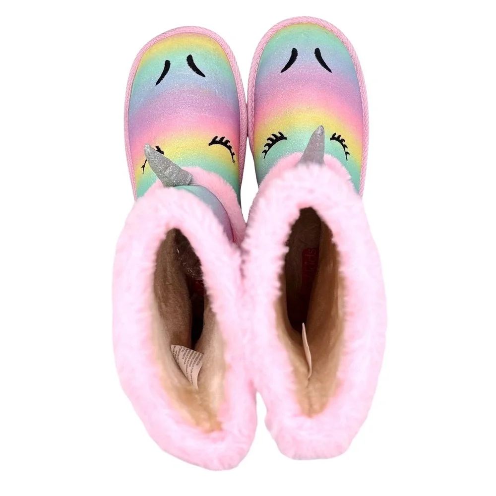 Kids Unicorn Rainbow Glitter Boots Cozy Faux Fur Lined Pink Sole Size‎ US 5